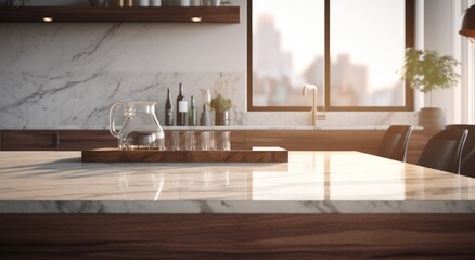 kitchen with a wooden counter and marble