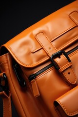 A detailed view of a brown leather bag. Can be used to showcase fashion accessories or as a visual representation of style and elegance.
