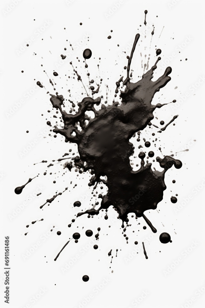 Aufkleber A black ink splatter on a white background. Perfect for creating artistic designs or adding a dramatic touch to projects