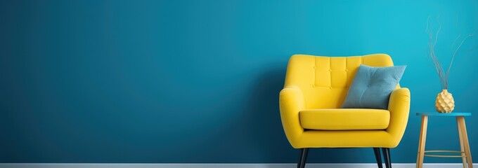 a blue chair in a blue room