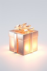 A silver gift box with a gold bow, perfect for any special occasion or holiday gift. This image can be used to represent the excitement and joy of giving and receiving presents