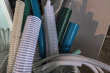 Samples of spiral hoses in the store.