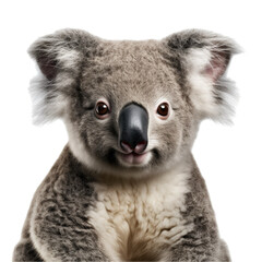 a Koala bear portrait, front view, isolated and transparent PNG in a Nature-themed, photorealistic illustration. Generative ai