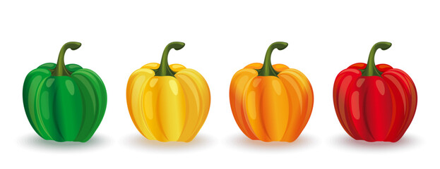 Sweet peppers of different colors isolated on white