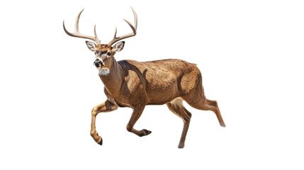 a Whitetail buck deer running, 3/4 view, isolated and transparent PNG in a Wildlife-themed, photorealistic illustration. Generative ai