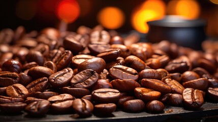 close up of roasted coffee beans selective focus