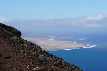 La Graciosa, view from top of the cliff, mirador la caldera, Lanzarote, trekking Haria, Maguez, November 2023