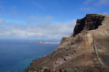 La Graciosa, view from top of the cliff, mirador la caldera, Lanzarote, trekking Haria, Maguez,...