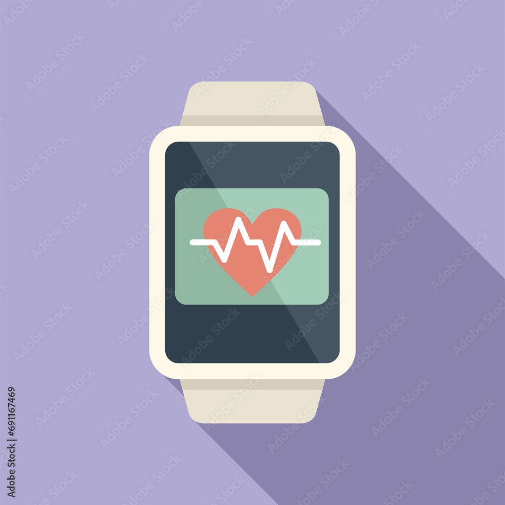 Poster heart data track icon flat vector. system sport data. fitbit device