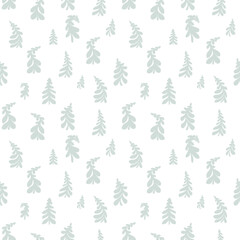 Vector hand drawn winter trees background. Whimsical Christmas seamless pattern.