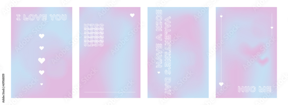 Poster set of valentine's day posters with hearts and abstract elements. delicate backgrounds in y2k style 