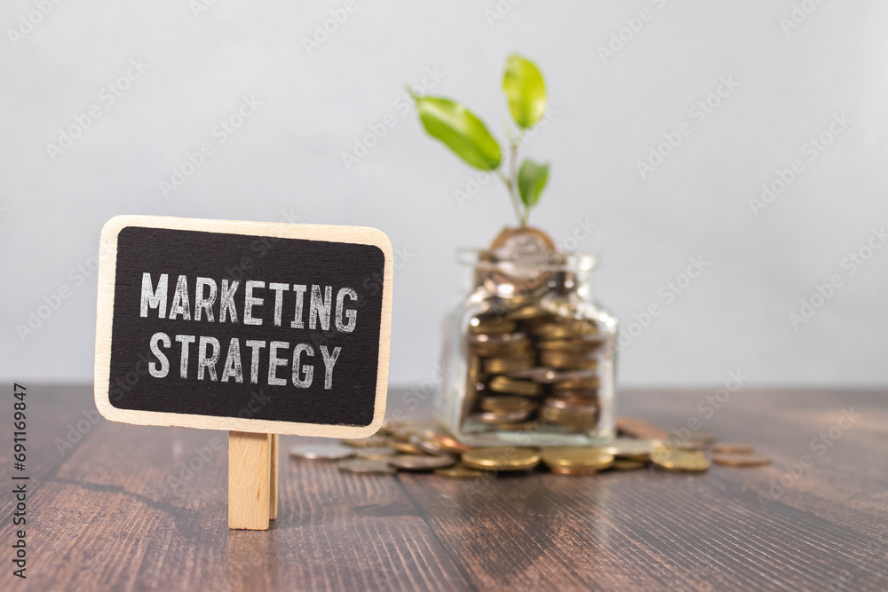Poster marketing strategy concept. chart with keywords and icons on white background.