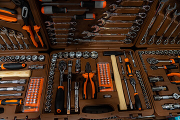 Tool box with wrenches in the store