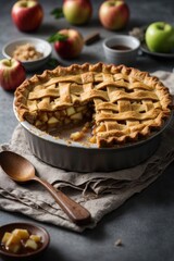 Homemade Apple Pie Dessert on grey background