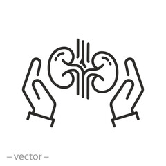 Obraz premium icon of kidneys care icon, hands holding urinary system, kidney concept, thin line symbol - vector illustration