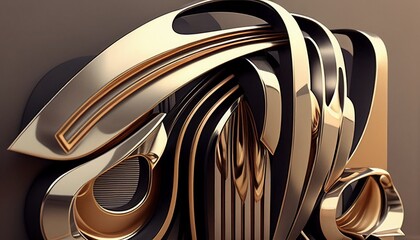 A futuristic model with metallic textures and clean lines, reminiscent of the Art Deco movement.