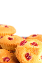 Fresh crumbly cookies with filling white background.
