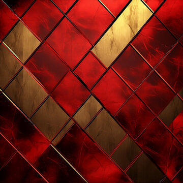Luxury abstract and geometric background in gold and red colors with metallic texture 1:1