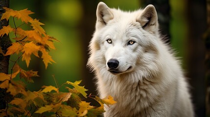 Obraz premium The forest is home to a beautiful white wolf