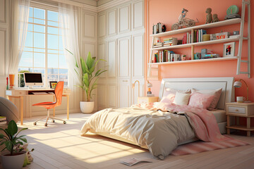 Bright interior of a teenager's room on a sunny day.