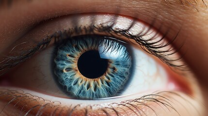Fototapeta premium a close up of a person's eye with a blue eyeball in the middle of the iris of the eye and a black circle in the middle of the iris of the eye.