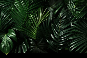 Enchanting tropical rainforest with lush green leaves and captivating low light ambiance