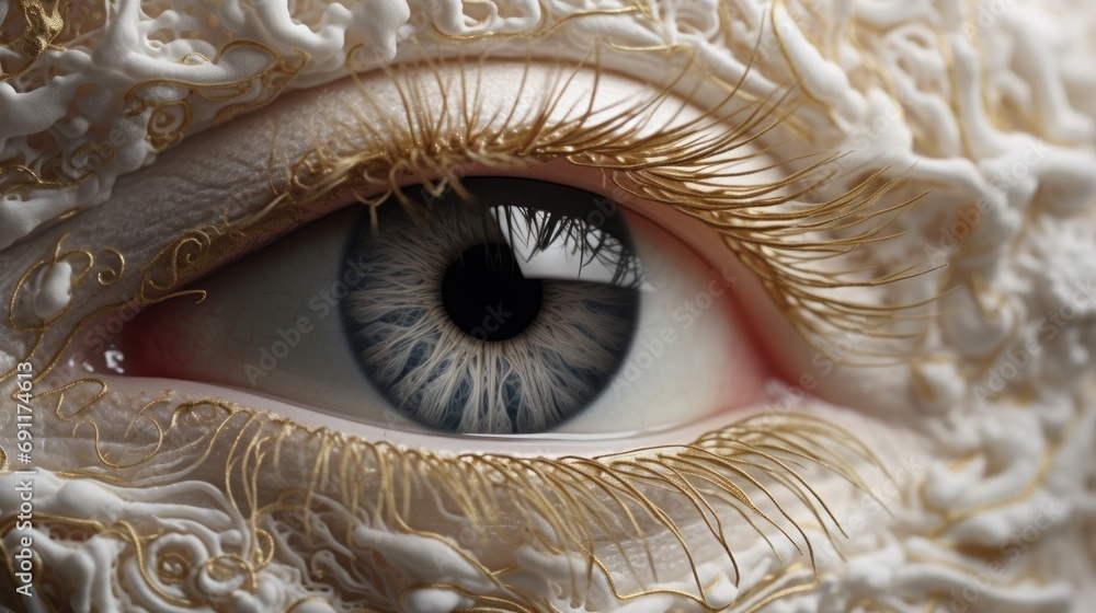 Poster a close up of a person's eye with a pattern on the outside of the iris of the eye and the inside of 