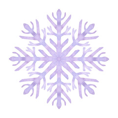 Snowflake blue lilac frost crystals. Symbol of winter, cold weather. New Year and Christmas holiday card. Hand drawn watercolor illustration isolated on white background.