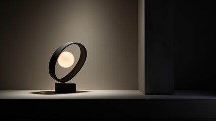  a table lamp sitting on top of a table next to a black square with a light on top of it and a white light on the side of the table.