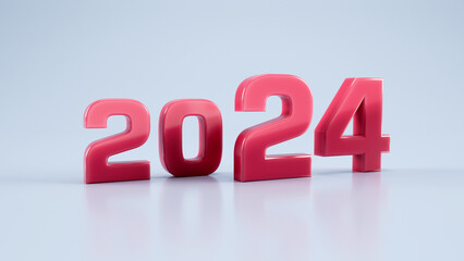 New year 2024 text - 3D render on clean background 