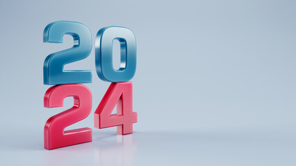 New year 2024 text - 3D render on clean background 