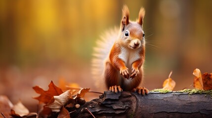 A picture of a cute squirrel eating hazelnut in close-up with a blurry background.