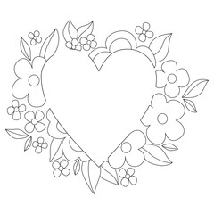 Heart frame. Background with vintage floral ornament with heart. Monochrome tattoo design. Black and white vector illustration. Delicate pattern for print. Frame without the text. 