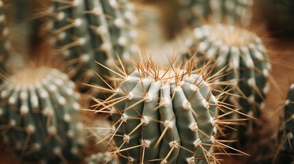 Naklejka na ściany i meble An image of a cactus with dry needles taken up close.
