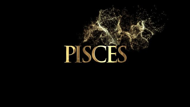 Pisces zodiac sign name, horoscope, golden particles alpha channel