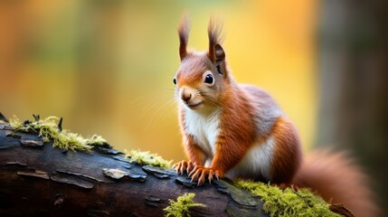 A close up of a red squirrel resting on a tree.
