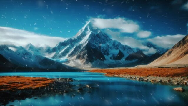 K2 Mountain with snow fall cinematic video 4K timelapse