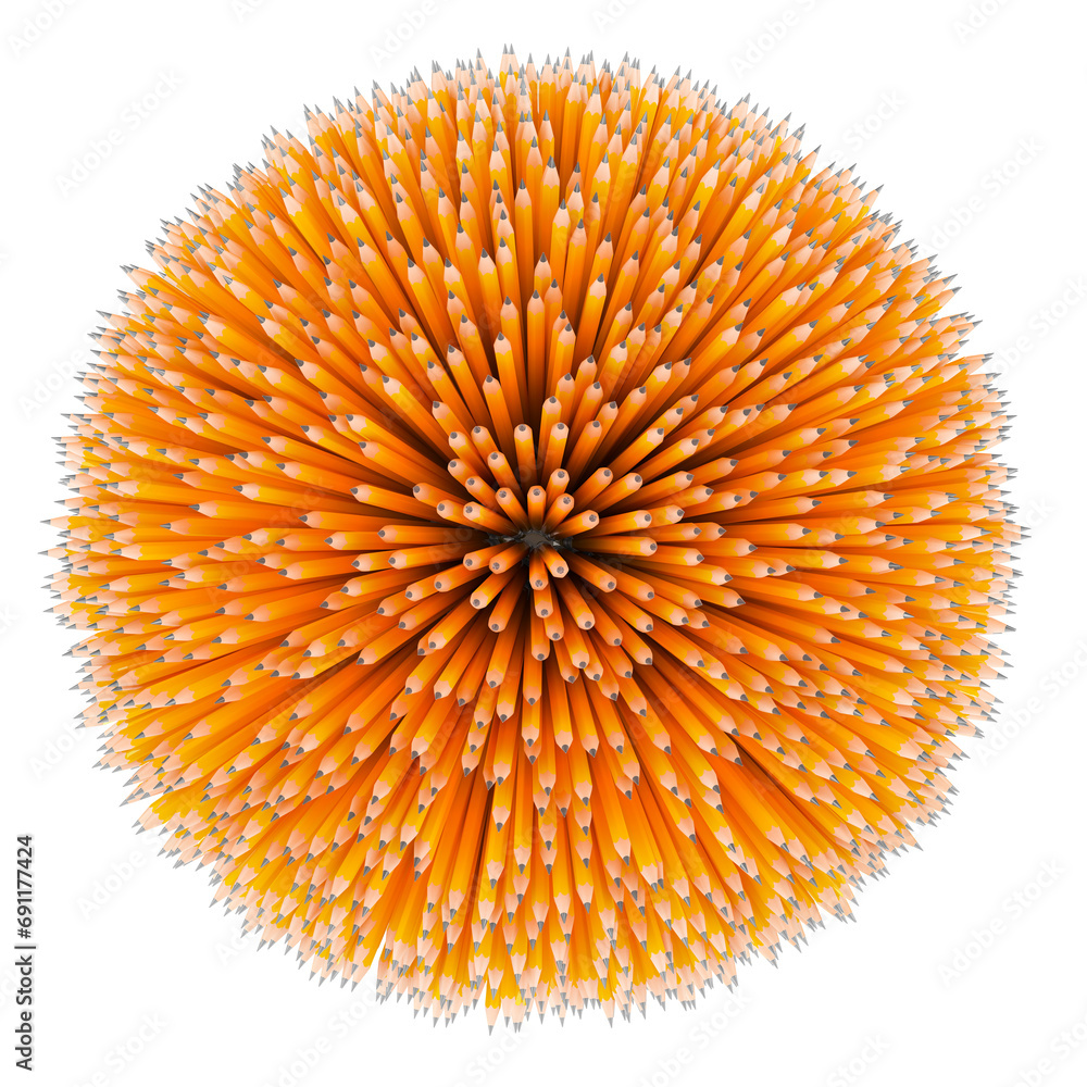 Poster Sphere from pencils, 3D rendering isolated on transparent background