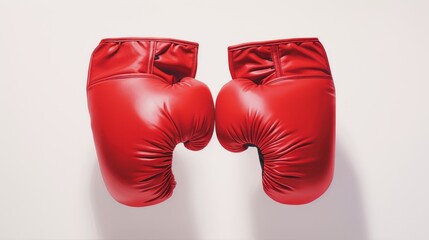  a pair of red boxing gloves sitting on top of a white wall next to a pair of red boxing gloves on top of a white wall next to each other pair of red boxing gloves.