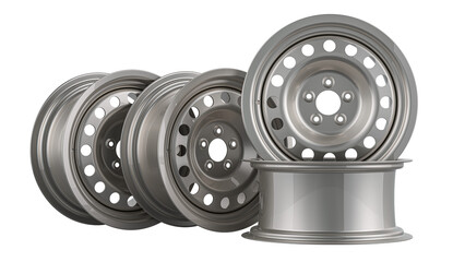 Car steel wheels or car rims. 3D rendering isolated on background