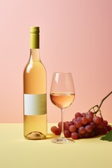 Obraz premium Wine bottle mockup with wine glass and grapes
