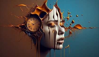 A model with a surreal twist, blending elements of Salvador Dali's melting clocks with modern abstract design. - obrazy, fototapety, plakaty