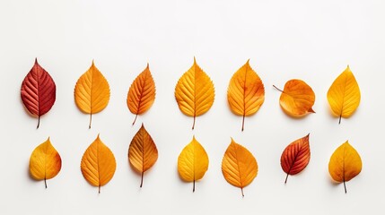 Obraz premium A view of the top of autumn leaves that are laid flat.