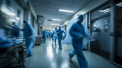 Foto op Aluminium Impressive motion blur shot of medical doctors and nurses in hospital corridor, AI Generated © Shining Pro