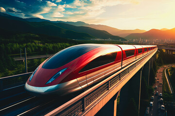 An awe-inspiring image of a magnetic levitation high-speed train (maglev) - obrazy, fototapety, plakaty