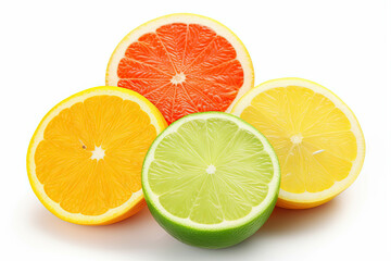 Different citrus fruits as a background. Top view