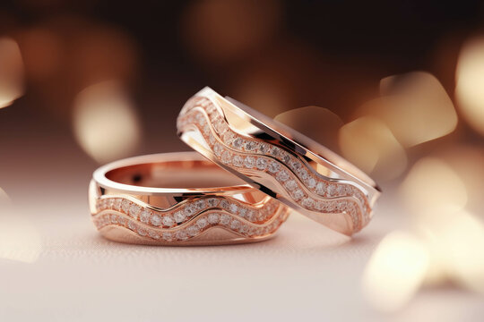Closeup of rose gold wedding rings, bands