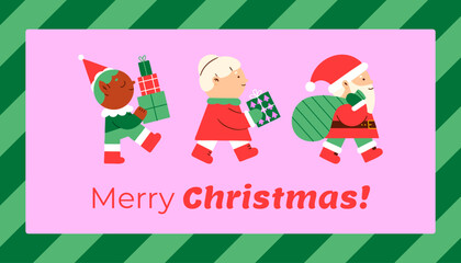 Hand drawn flat vector christmas horizontal banner