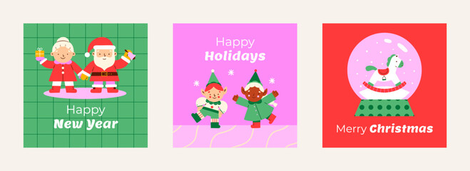 Hand drawn flat vector Christmas instagram post template
