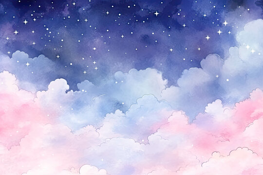 Watercolor night space with stars border, illustration